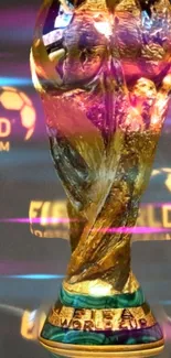 FIFA World Cup Trophy with vibrant golden lights.