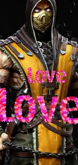 Yellow armored fighter with love text.