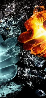 Fire and ice collide in dynamic wallpaper design.