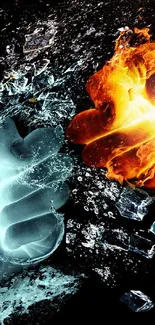 Fiery clash with ice in a dramatic phone wallpaper.