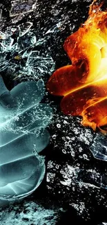 Dynamic wallpaper featuring fiery orange and contrasting icy blue elements.