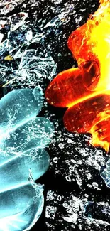 Dynamic fire and ice clash wallpaper with vibrant colors for mobile screen.