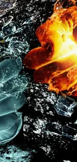 Dynamic mobile wallpaper with fire and ice contrast.