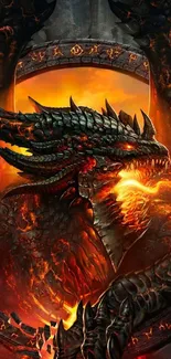 Epic dragon with fiery breath in a mystical fantasy setting.