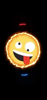 Fiery emoji on a dark mobile wallpaper background.