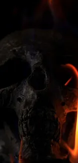 Dark skull with vivid flames in ominous design.