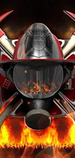 Bold firefighter helmet and axes with flames mobile wallpaper.