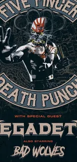 Graphic of Five Finger Death Punch poster with a dark intense design.