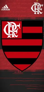 Flamengo football club crest in red and black on a mobile wallpaper.