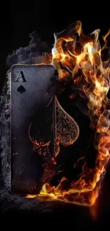 Ace of Spades engulfed in flames, striking mobile wallpaper.