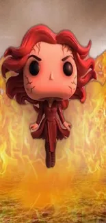 Fiery Pop figure surrounded by vibrant flames in dynamic wallpaper.