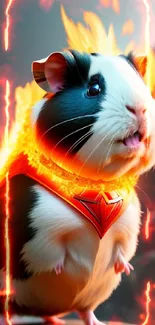 Guinea pig engulfed in vibrant flames, creating a striking fantasy wallpaper.