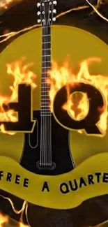 Flaming guitar logo with fiery elements.