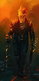 Fiery hero in dark setting mobile wallpaper.