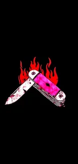 Flaming pink knife artwork on black wallpaper.