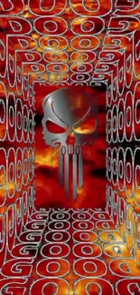 3D fiery skull wallpaper with bold patterns.