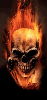 Fiery skull engulfed in vibrant orange flames on a dark background.