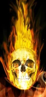 Mobile wallpaper with a flaming skull on a dark background.