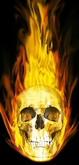 Fiery flaming skull design in black background