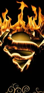 Flaming superhero symbol on dark wallpaper