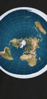 Flat world map with blue background and unique polar view.