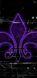 Purple fleur-de-lis on tech-inspired black background.