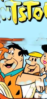 Flintstones animated mobile wallpaper with sky blue background.