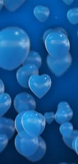 Vibrant blue heart-shaped balloons floating on mobile wallpaper.