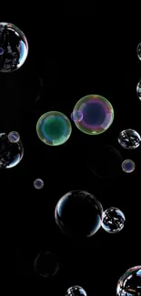 Holographic bubbles floating on a dark background.