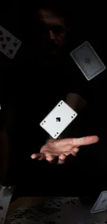 Floating playing cards in a dark, magical scene.