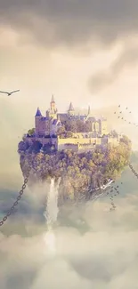 Fantasy art of a floating castle above clouds.