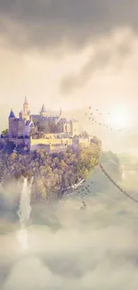 Floating castle above clouds in fantasy art.