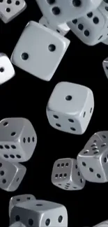 Floating 3D dice with black backdrop.