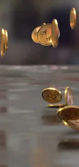 Floating golden coins with blurred background.