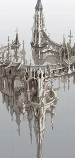 Floating Gothic castle with intricate detail in a mystical theme.