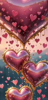 Heart balloons with pink hues floating elegantly.