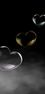 Elegant black wallpaper with floating hearts.