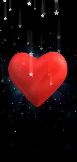 Red heart with falling stars on a dark background.