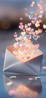 Envelope releasing colorful floating hearts.