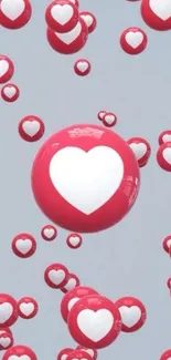 Floating red heart bubbles on a blue background wallpaper.