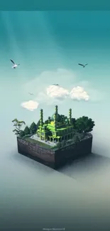 Mobile wallpaper of a floating island with greenery and sky.