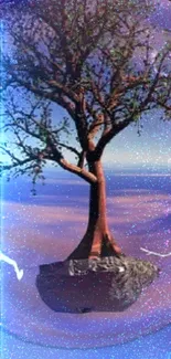 Tree on a floating island with cosmic energy.