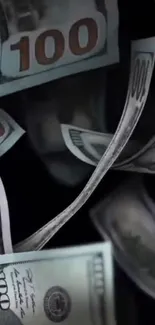 Floating dollar bills in artistic motion.