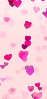 Pink hearts floating on a light background.