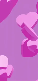 Pink heart shapes floating on purple background.