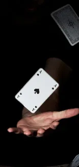 Floating ace of spades against a dark backdrop with other cards.