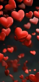 Floating red hearts on a dark background, creating a romantic theme.