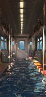 Flooded train interior with surreal ambiance for mobile wallpaper.