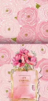 Elegant pink Chanel No. 5 wallpaper with floral design.