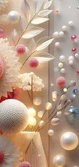 3D floral abstract wallpaper with delicate blooms in pastel hues.